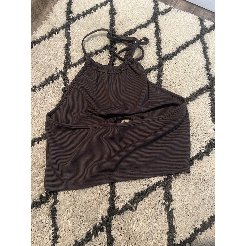 Shein Halter Ribbed Crop Tank Top Gray Small - Picture 2 of 2